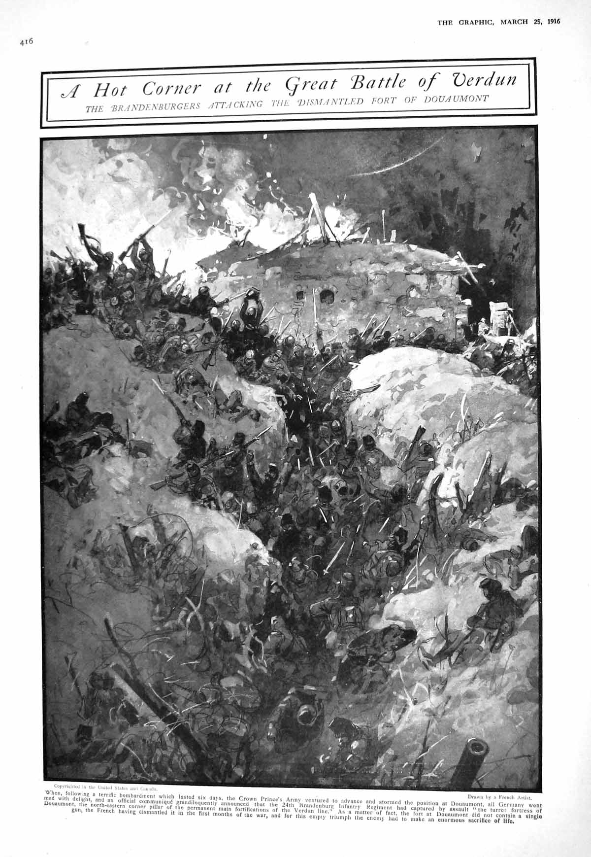 Old Print 1916 Verdun War Brandenburgers Fort Douaumont French Siers Pon 20th