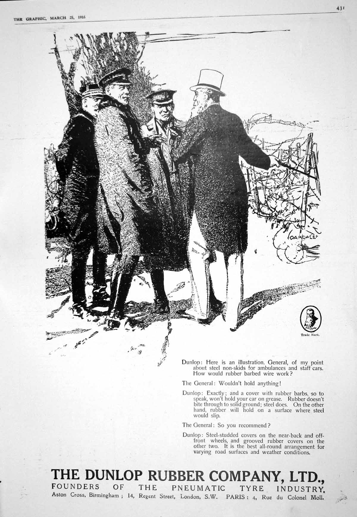 Antique Print 1916 Dunlop Rubber Tyre Company Clincher War British General 20th