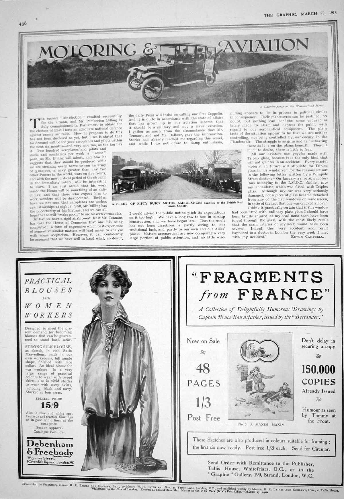 Antique Print 1916 Buick Motor Ambulances British Red Cross Debenham Maxim 20th