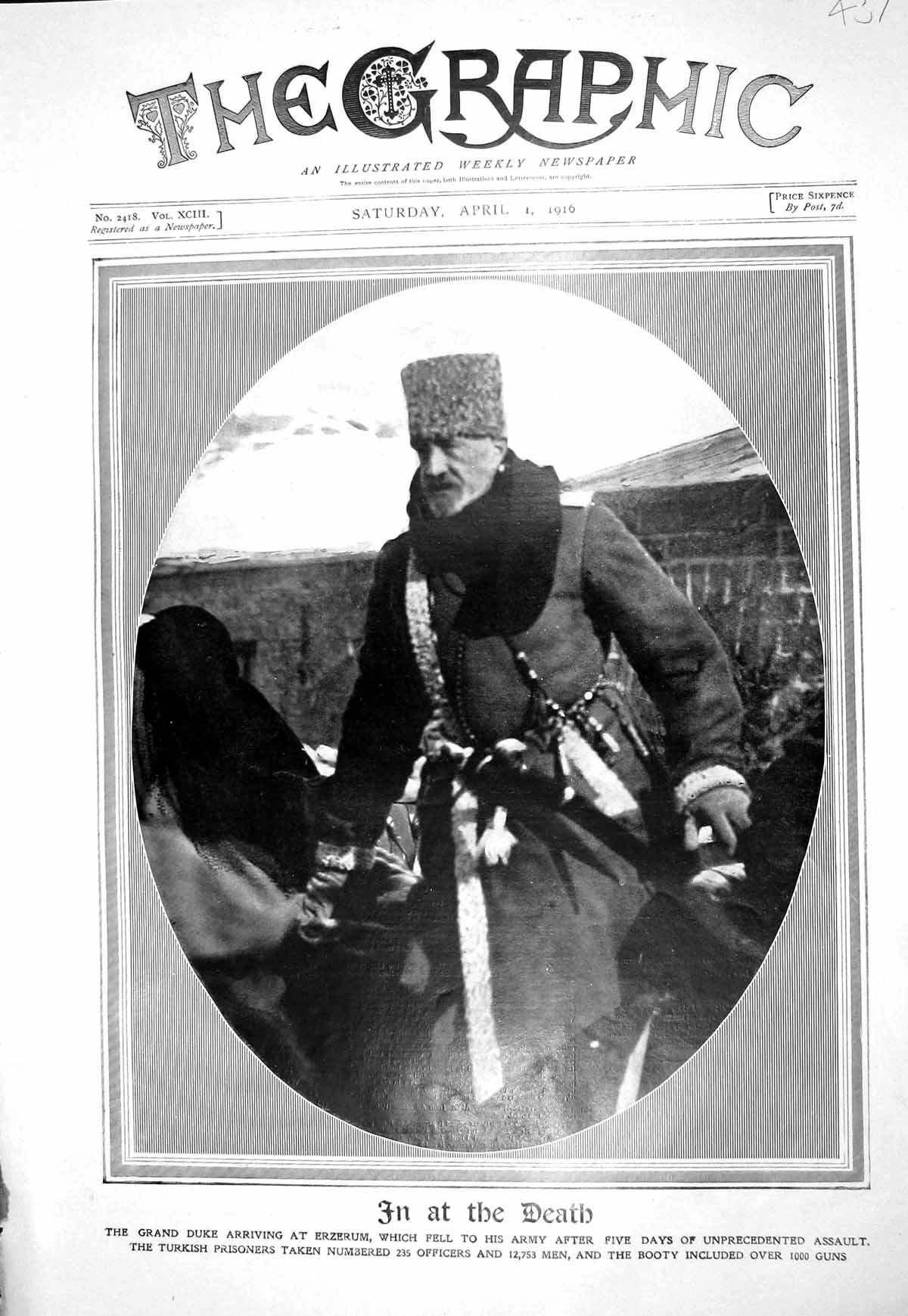Old Antique Print 1916 Scene Grand Duke Arriving Erzerum War Photograph 20th