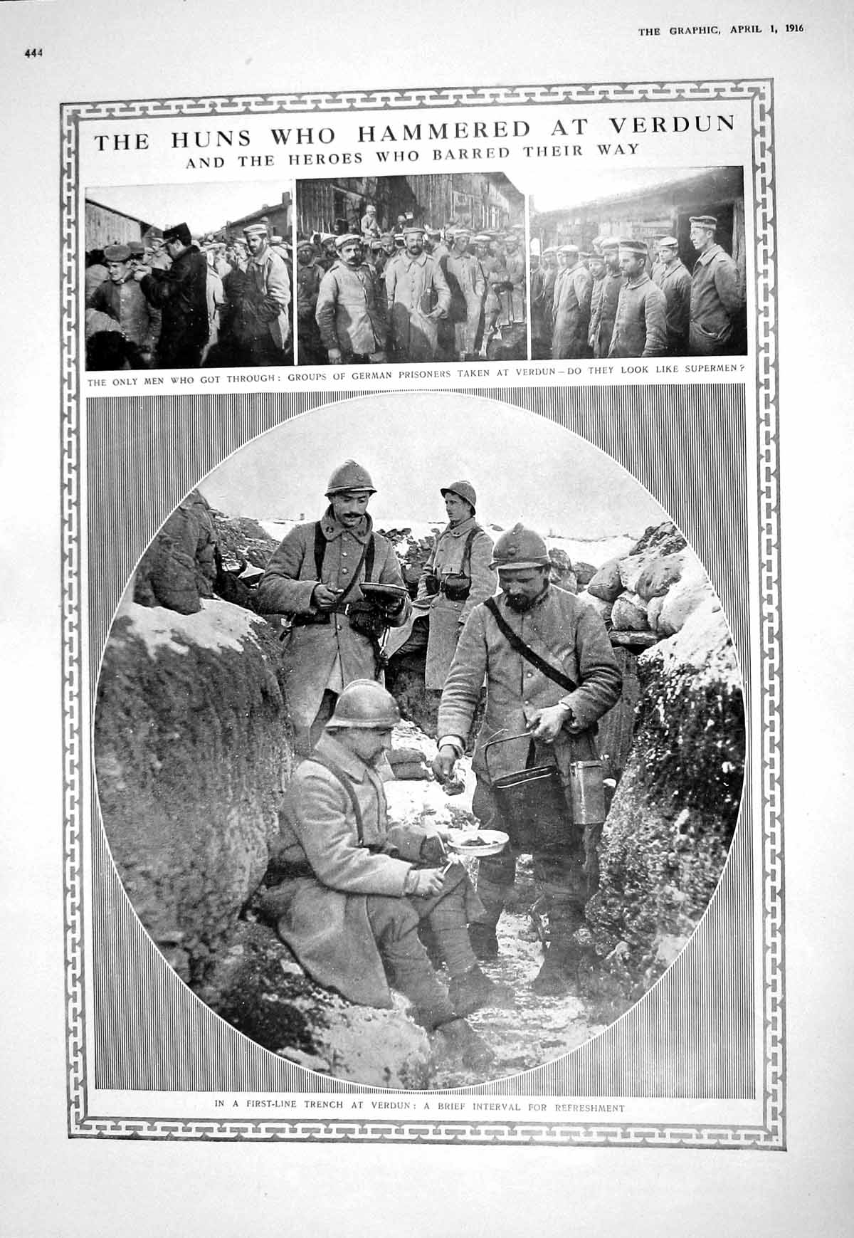 Old Print 1916 War Huns German Prisoners Verdun Trench Shackleton Aurora Enduran