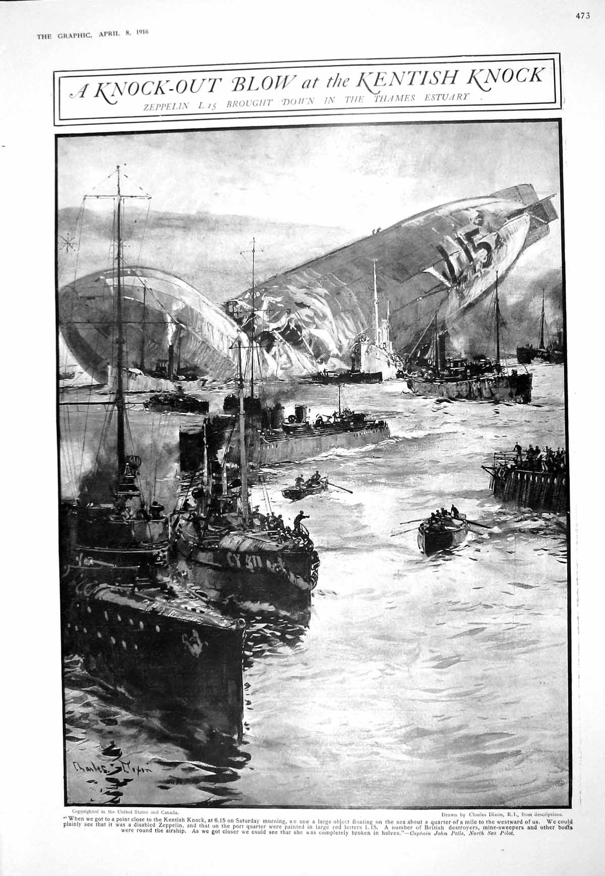 Old 1916 Zeppelin Thames Kentish Knock Wakefield Asquith Dubail Sande 20th