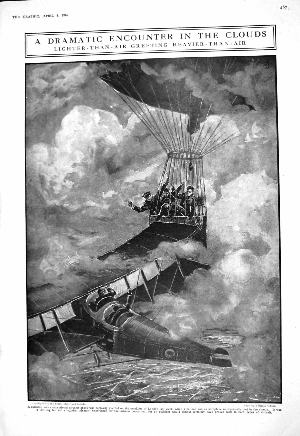 Old 1916 War Balloon Aeroplane Battle Airmen View Salonique Vignette 20th