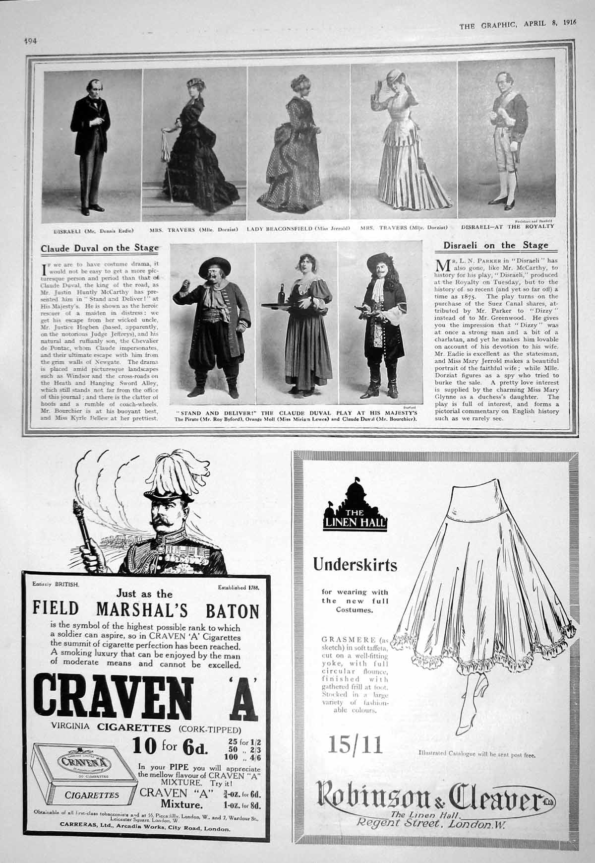 Antique Print 1916 Theatre Eadie Dorziat JerrByford Lewes Craven Cigarettes