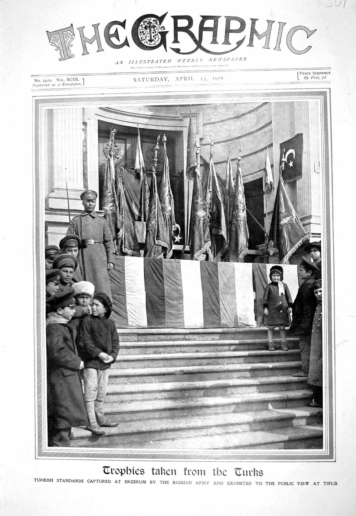 Old Print 1916 Turkish Standards Flags Erzerum Russian Army Tiflis Photogr 20th
