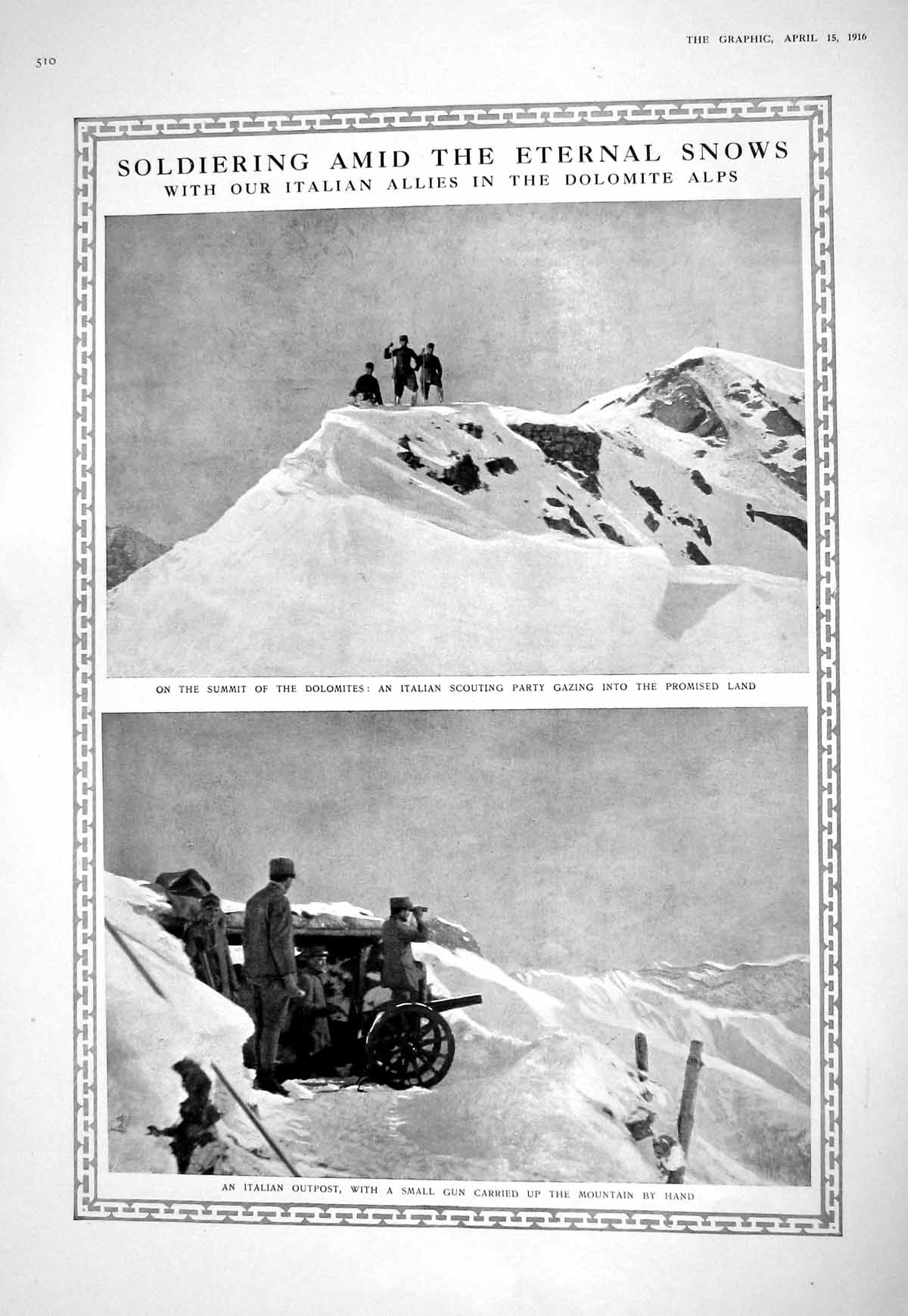 Old Print 1916 War Summit Dolomites Italian Siers Alps Hospital Duchess Cyril Pe
