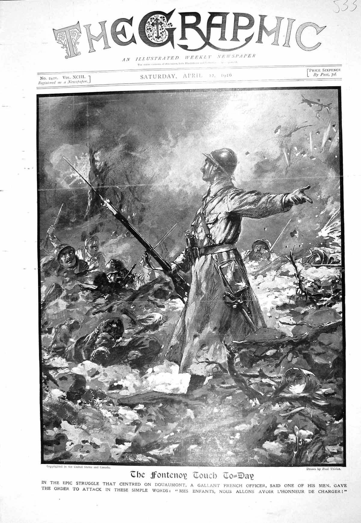 Old Print 1916 War Struggle Douaumont French Officer Fontenoy Siers Paul 20th