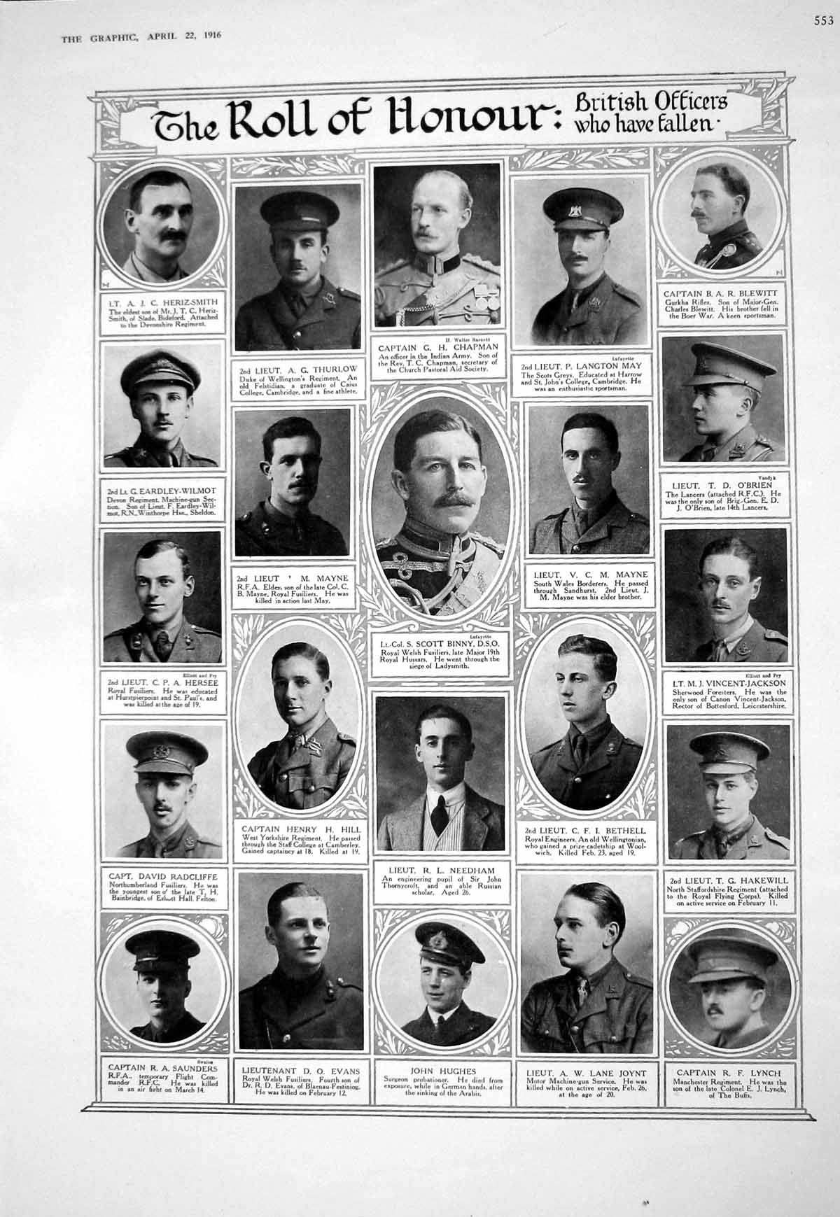 Old 1916 War Honour Binny Chapman Thurlow Mayne Hill Lynch India Cott 20th