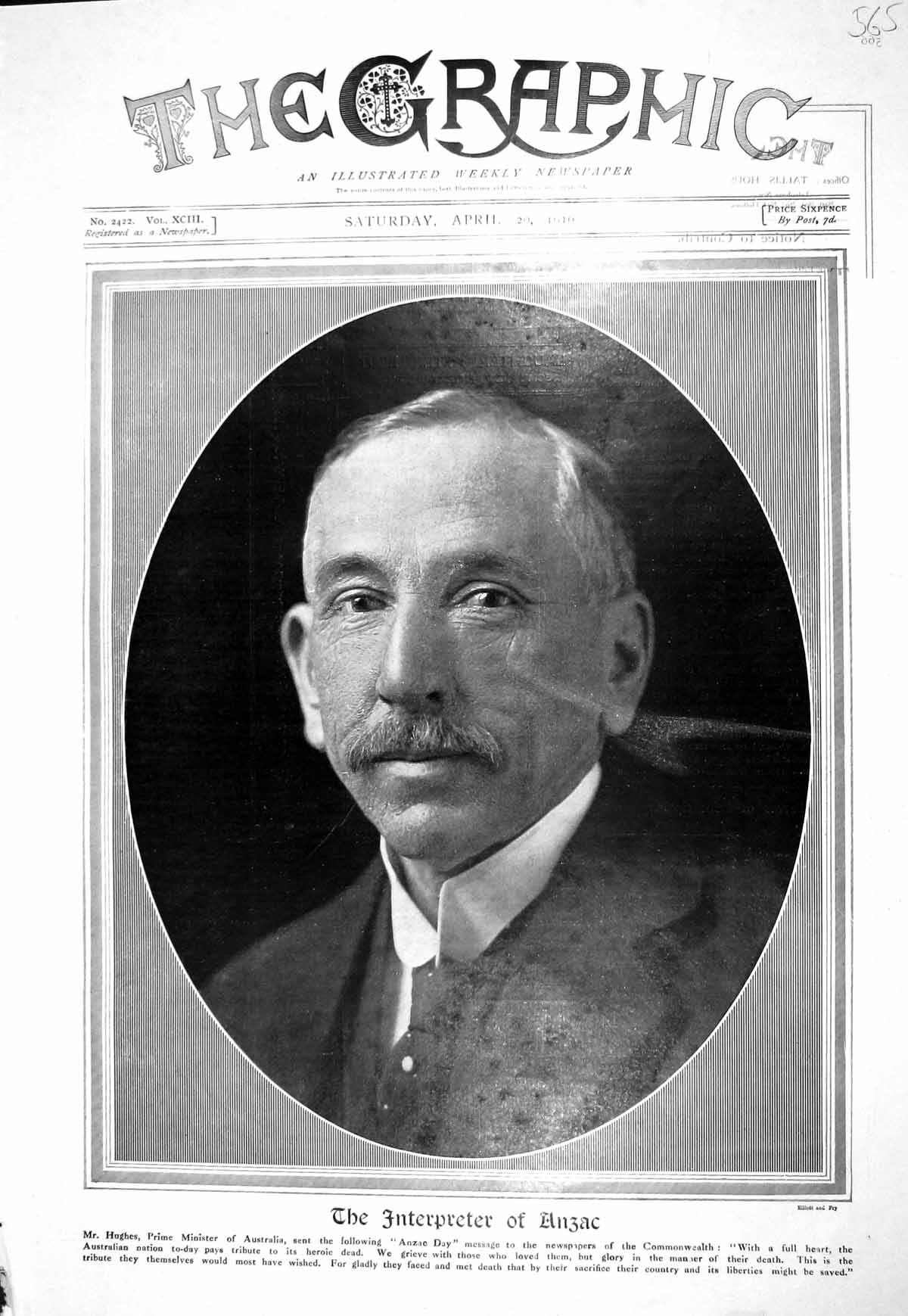 Original Old Antique Print 1916 Photograph Hughes Prime Minister Australia An