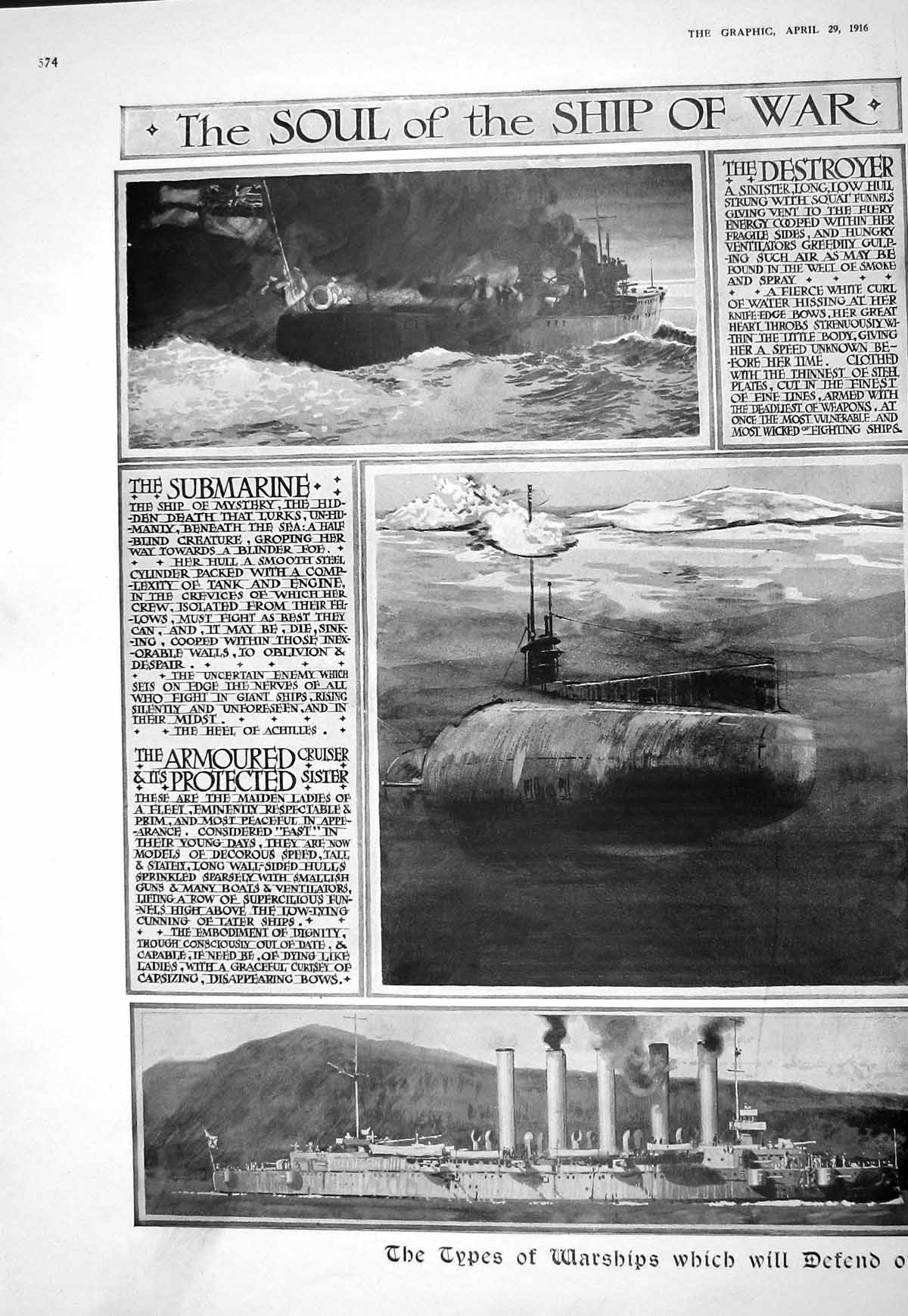 Old 1916 War Ships Submarine Destroyer Light Cruiser Battleship Armed 20th