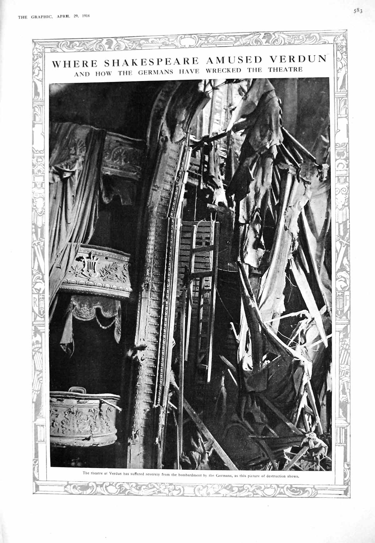 Old 1916 Theatre Verdun Ruins Bombing Germans Architecture Photograph 20th