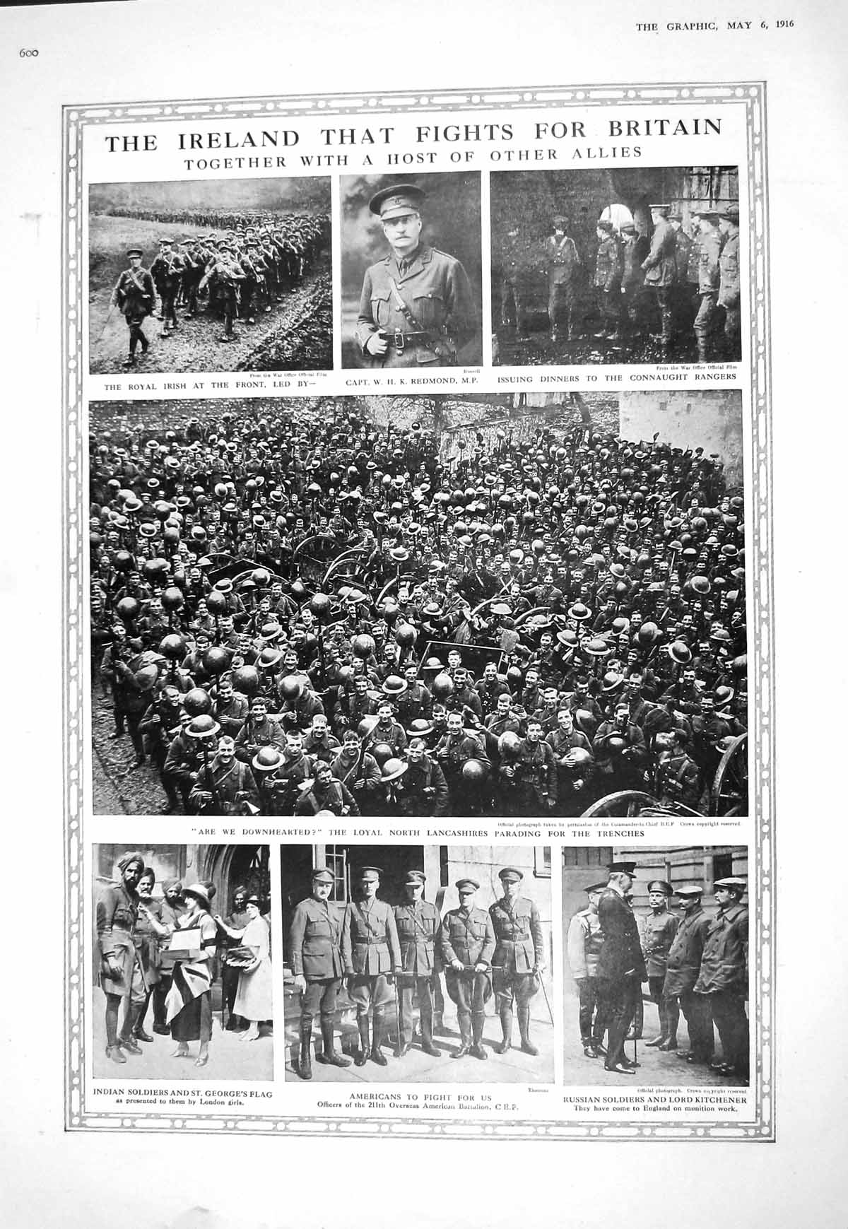 Old Print 1916 War Ireland Siers Redmond Lancashires Kitchener Aldwyn Be 20th