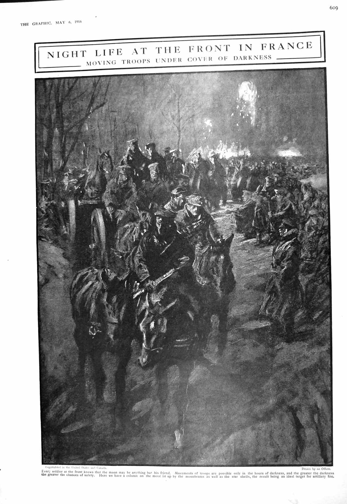 Old Print 1916 War Siers France Moving Troops Darkness Bateman Cartoon S 20th