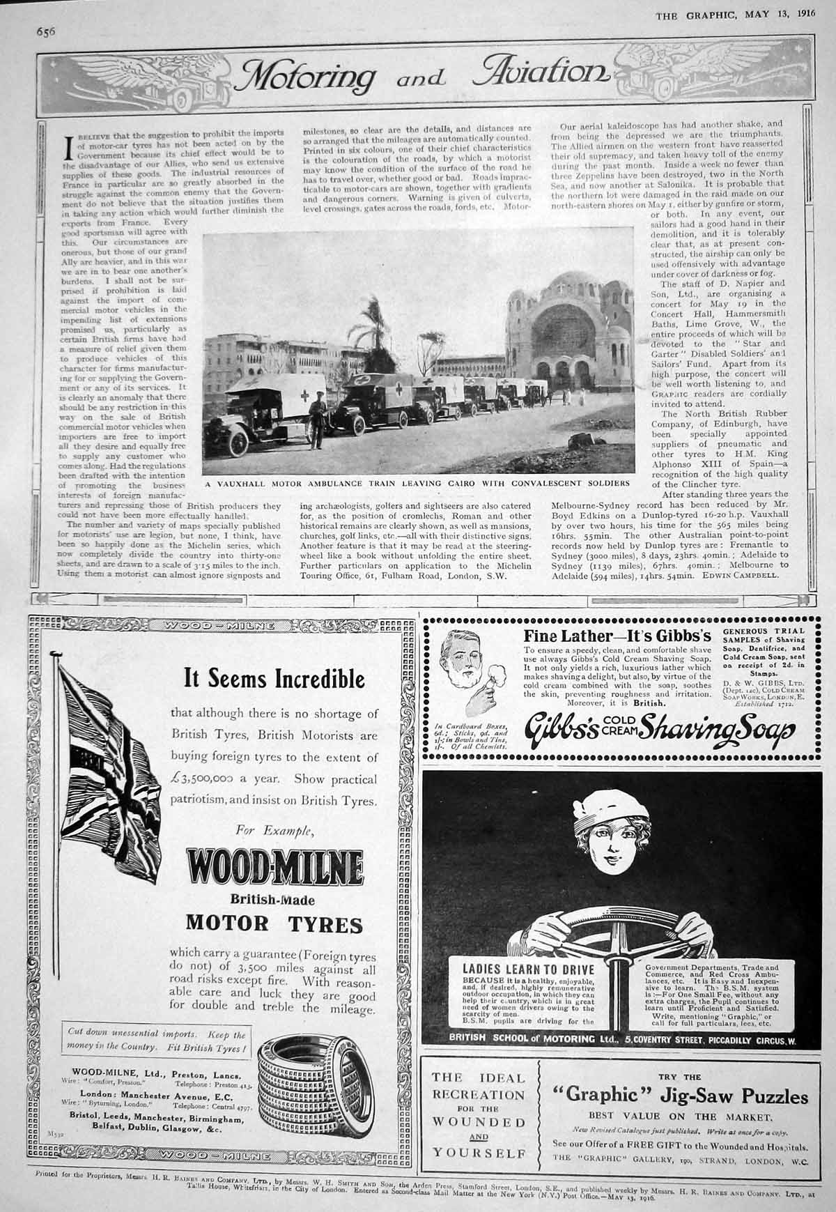 Old Print 1916 Vauxhall Motor Ambulance Train Cairo Egypt War Siers Wood 20th