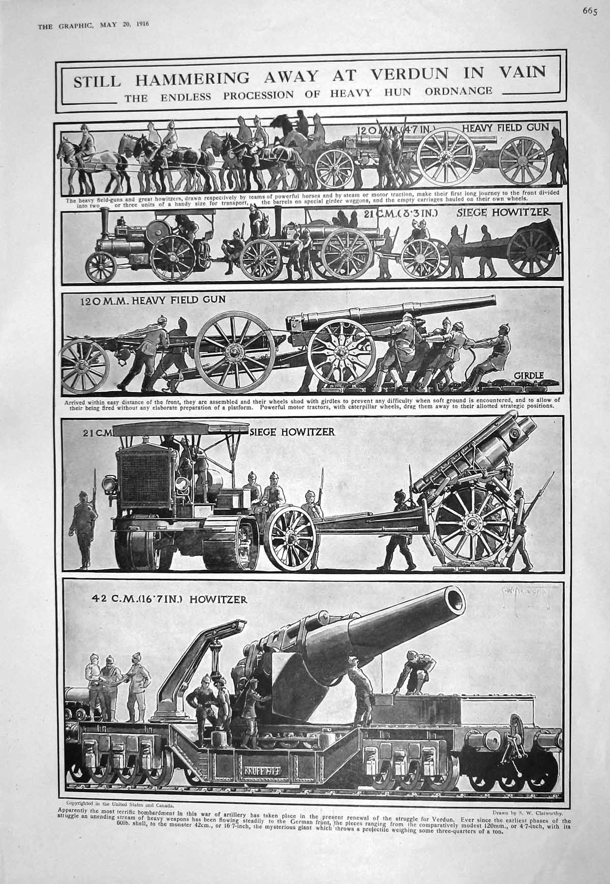 Old 1916 War Procession Heavy Hun Verdun Howitzer Field Gun Neidhart 20th