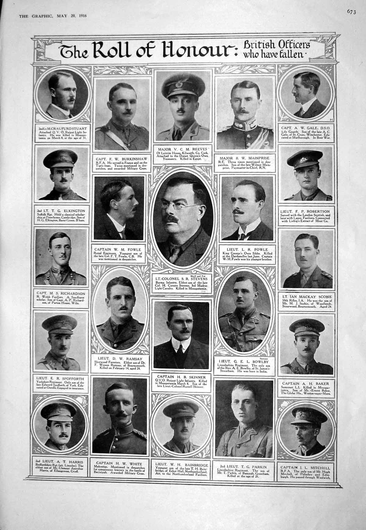 Old 1916 War Honour Reeves Elkington Stevens Scobie Bowlby Parkin Bak 20th