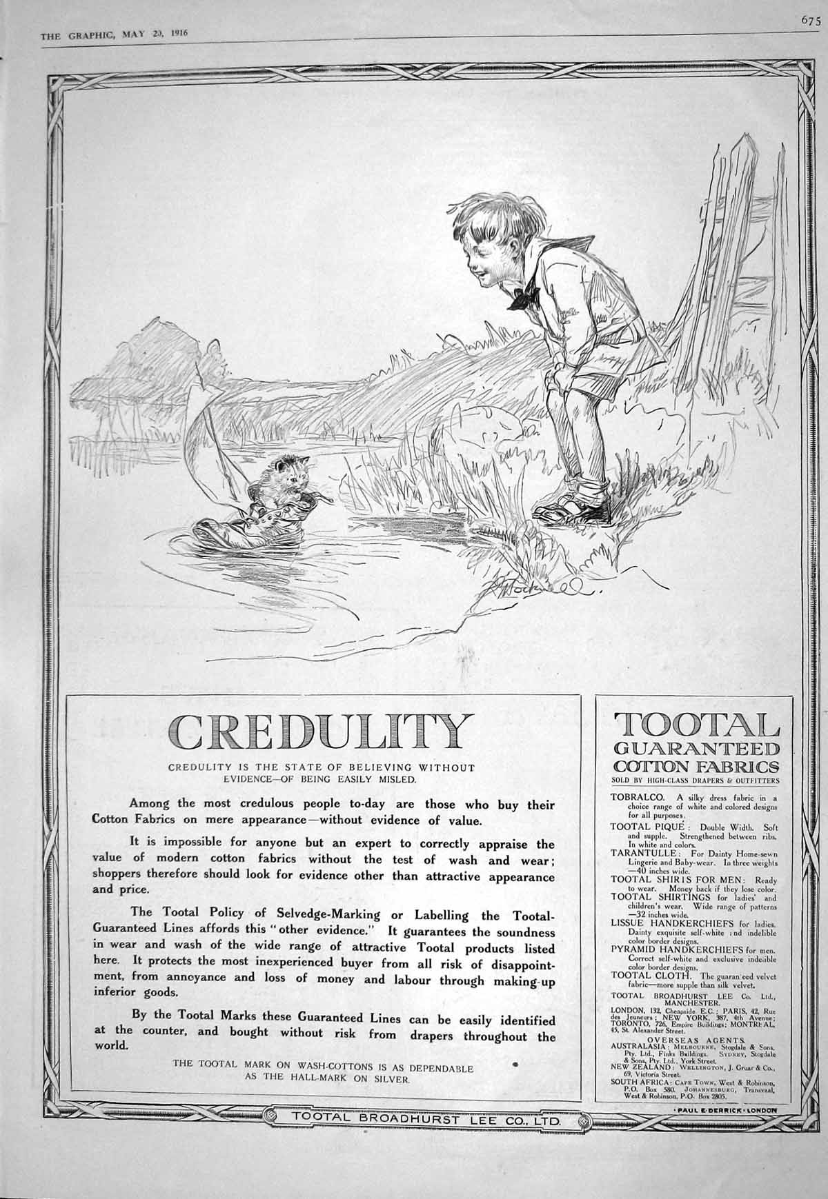 Antique Old Print 1916 Tootal Cotton Fabrics Zenobia Women Africa Cape Town