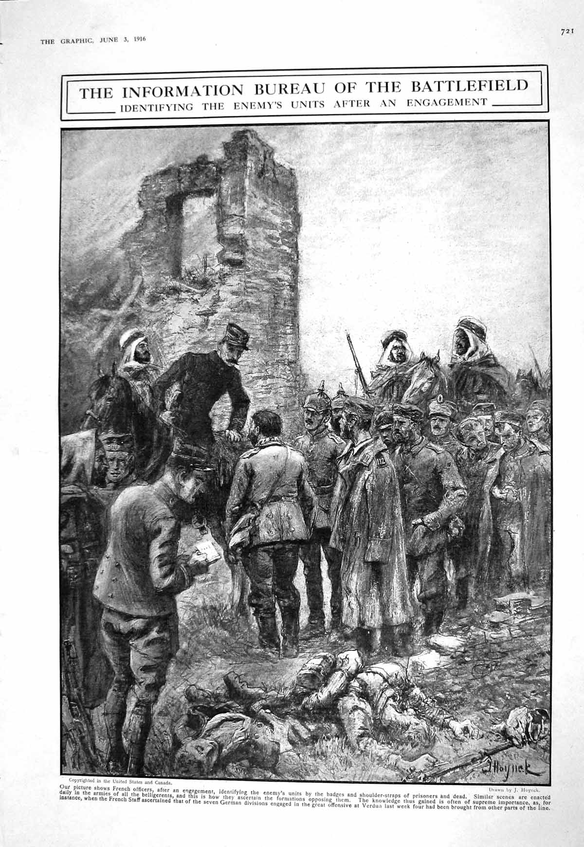 Old Print 1916 War Siers French Officers Battlefield French Vision Brita 20th