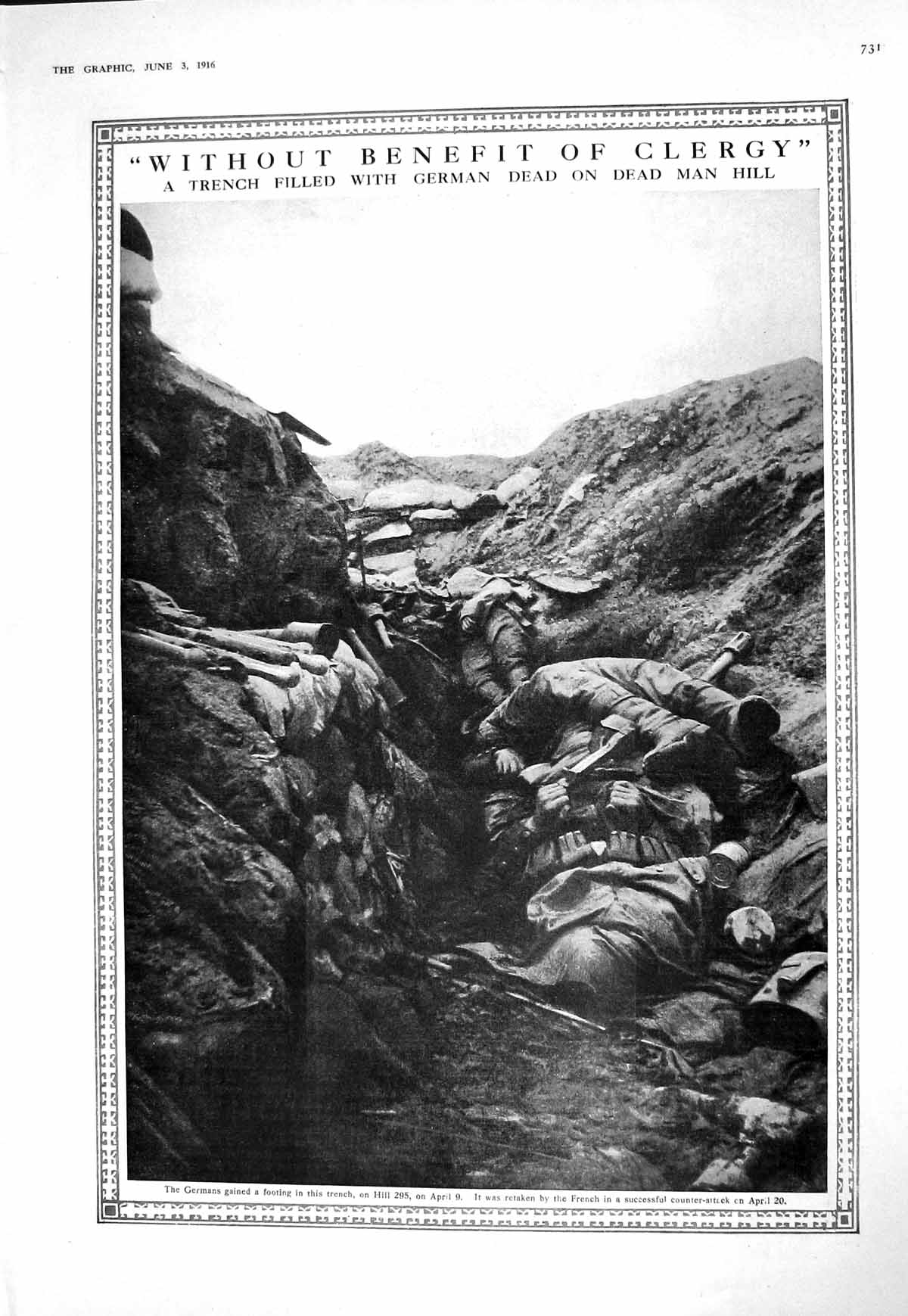 Old Print 1916 War German Siers Trench Dead Man Hill Food Rations Britis 20th