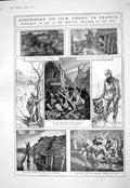 Old Print 1916 War Siers Trenches Cooking Breakfast Chapel Altar Battles 20th
