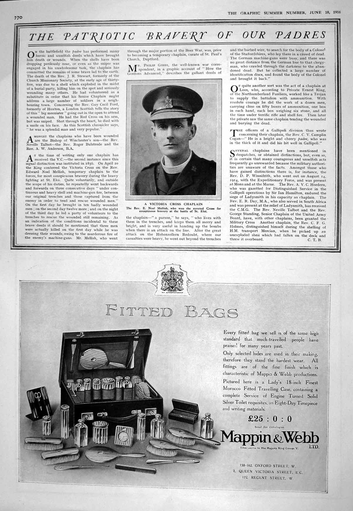 Old Print 1916 Noel Mellish Victoria Cross Eloi Advertisement Mappin Webb 20th