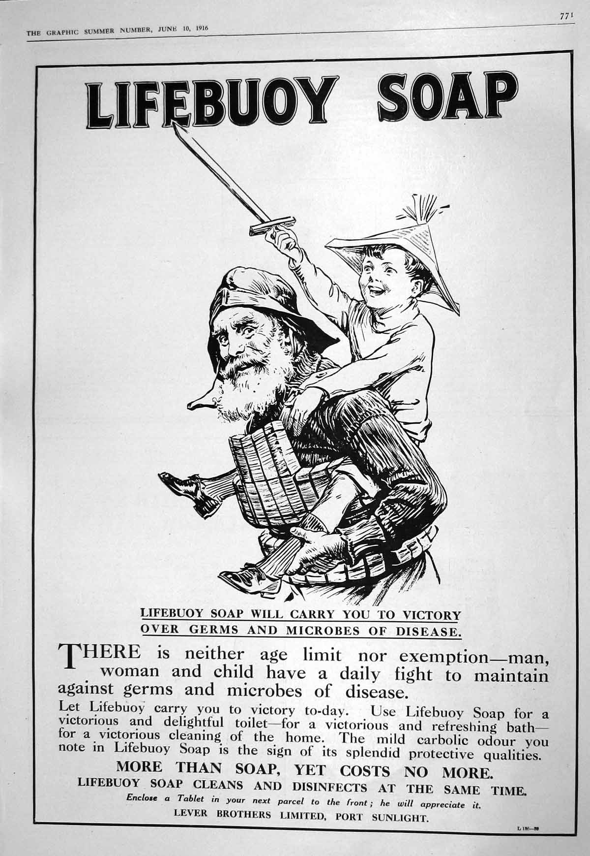 Antique Print 1916 Advertisement Lifebuoy Soap Lever Brothers Port Sunlight