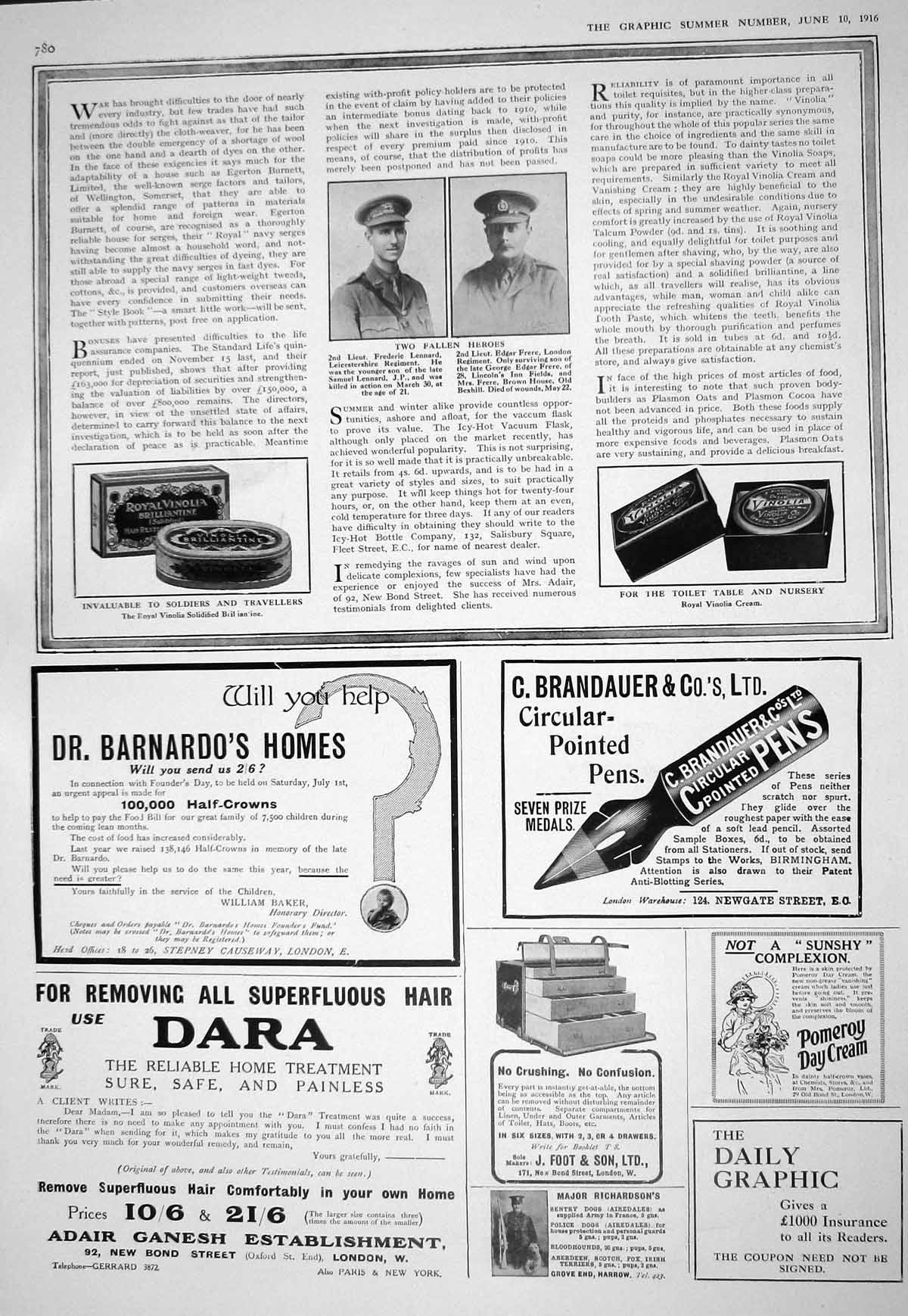 Print 1916 War Heroes Lennard Edgar Frere Vinolia Soap Advertisement Benger'S