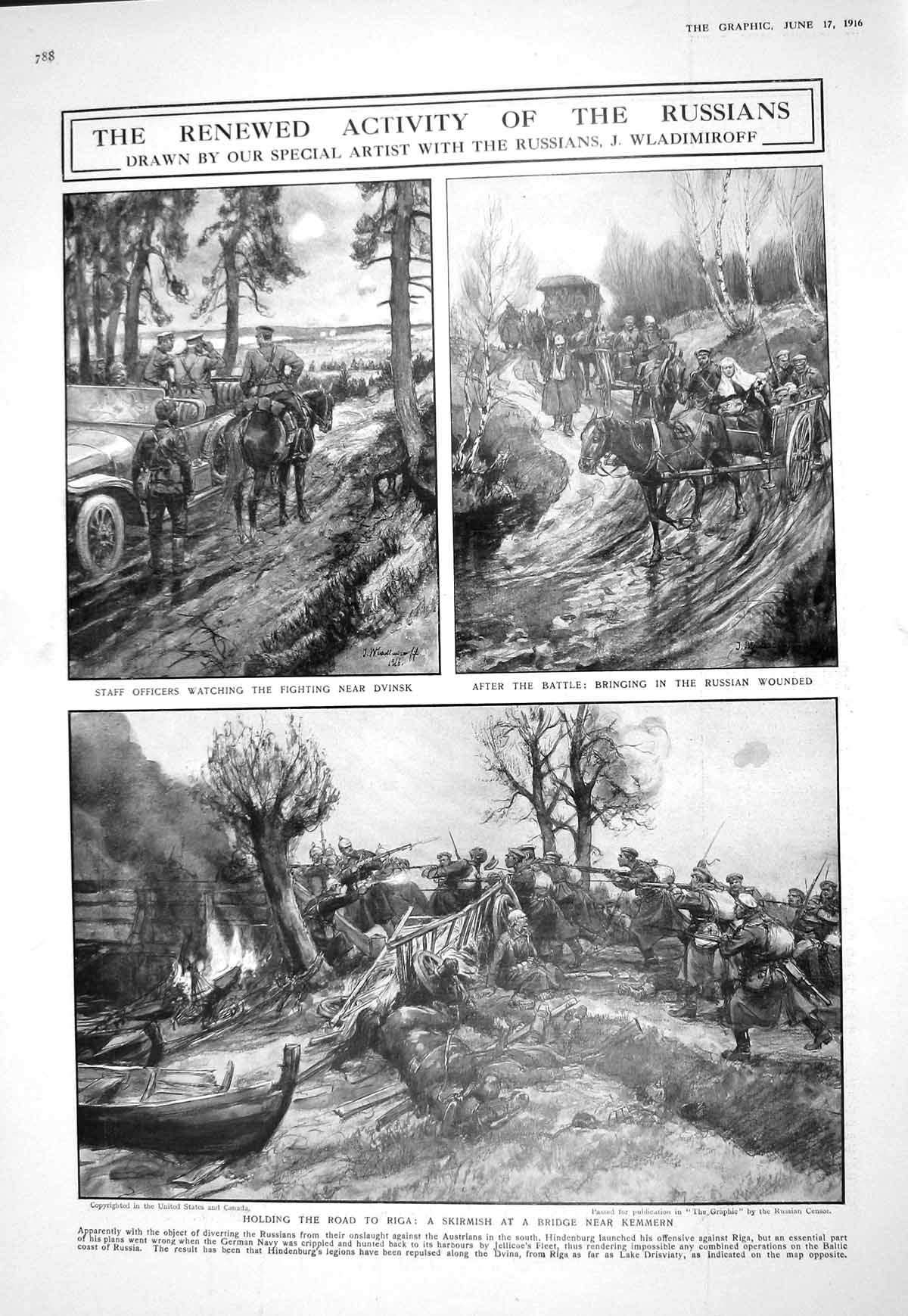 Old Print 1916 War Staff Officers Dvinsk Russian Siers Kemmern Ypres Ame 20th