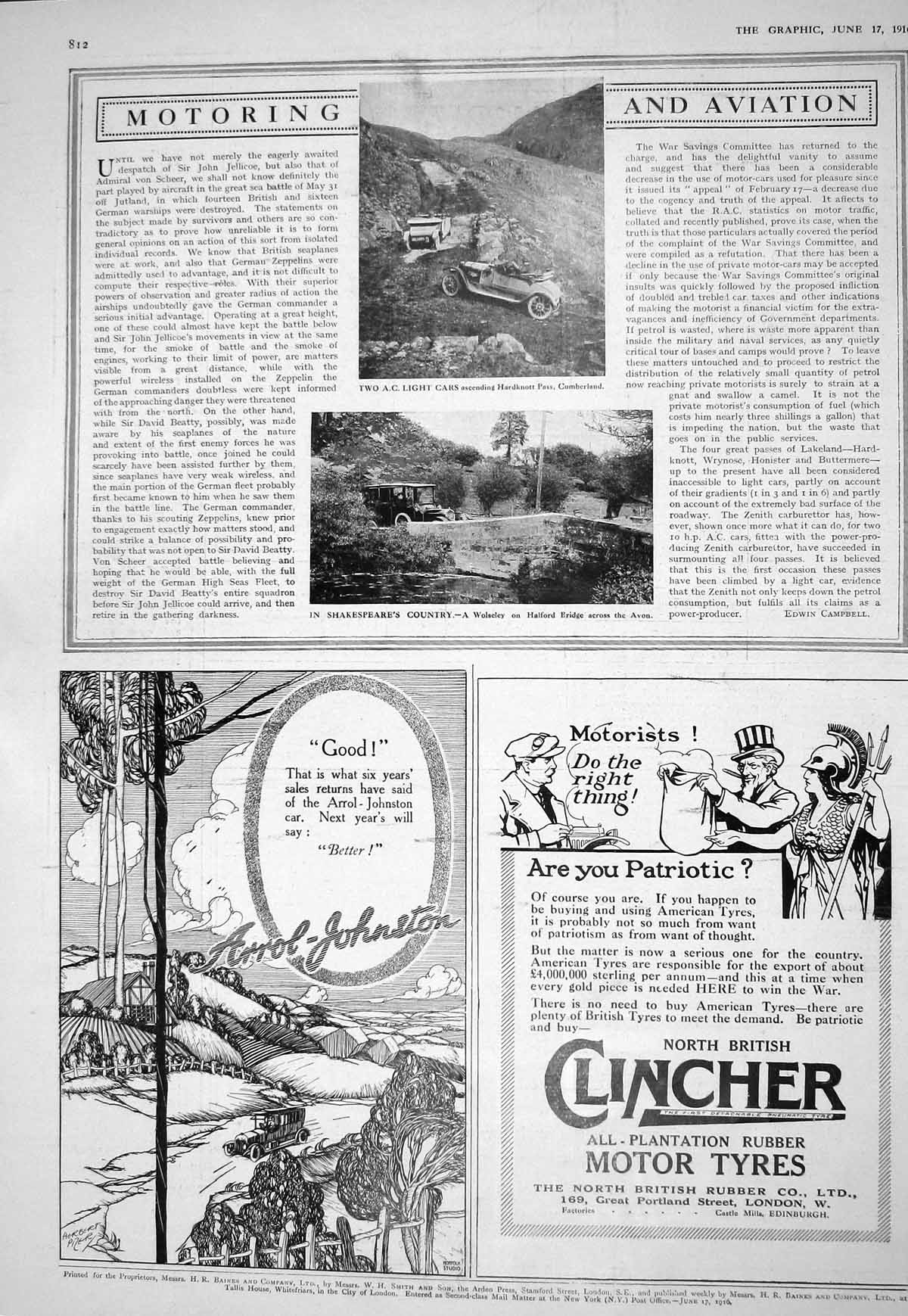 Old 1916 Motor Car Hardknott Pass Cumberland Wolseley Halford Avon Cl 20th