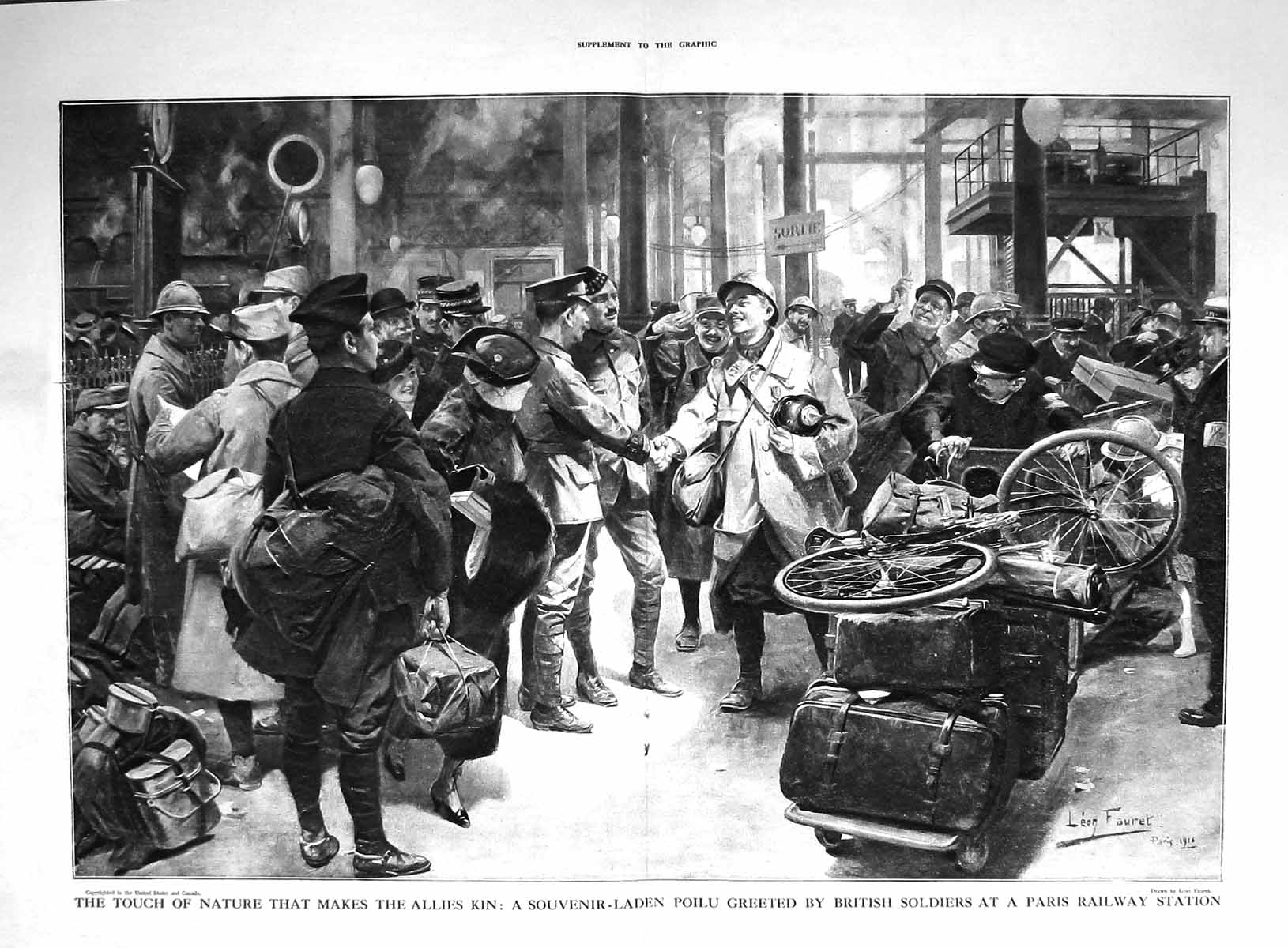 Old 1916 Souvenir Poilu British Siers Paris Railway Station Allies 20th
