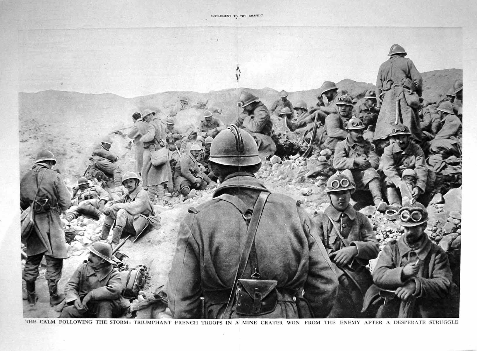 Old 1916 War Triumphant French Troops Mine Crater Siers Photograph 20th