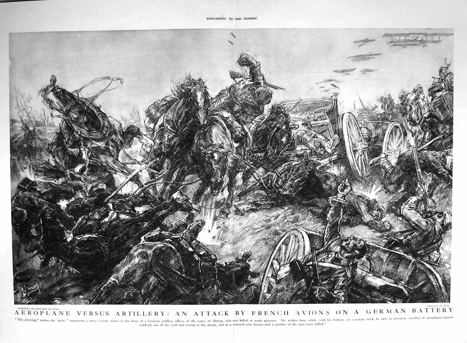 Old 1916 War Attack Aeroplane French Avions German Battery Artillery 20th