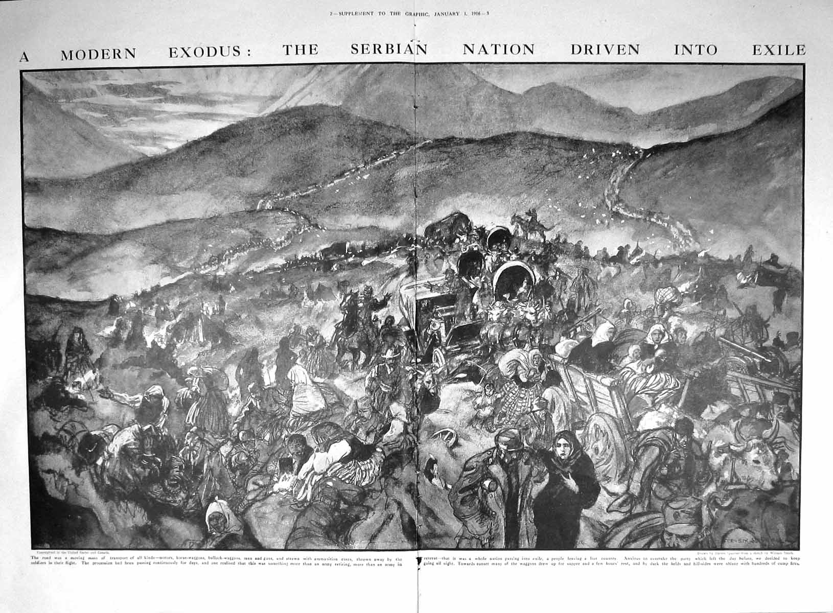 Old 1916 Scene Siberian Nation Driven Exile Mountains Bullock Waggons 20th