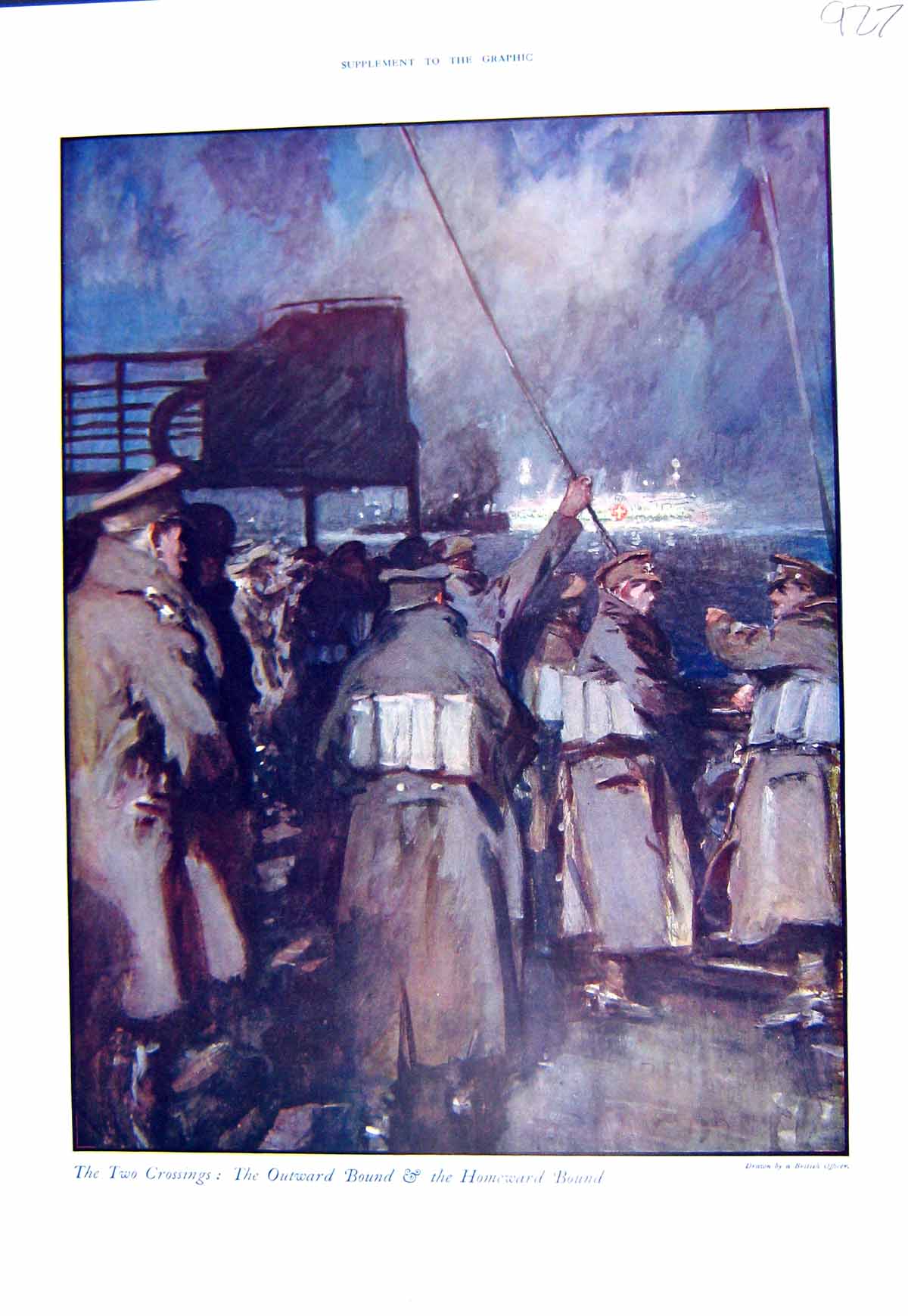 Antique Print 1916 Colour War Siers Crossing Outward Homeward Bound Ships 20th