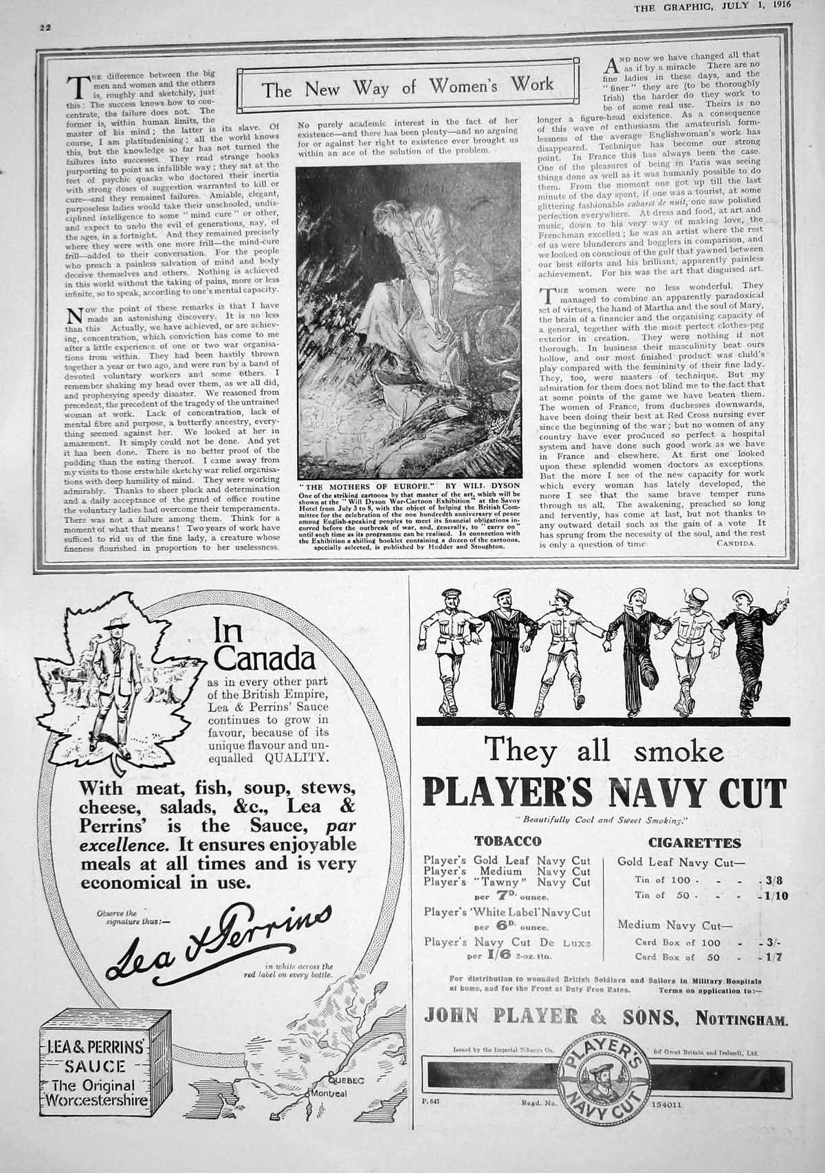 Old 1916 Mothers Europe Will Dyson Players Tobacco Cigarettes Perrins 20th