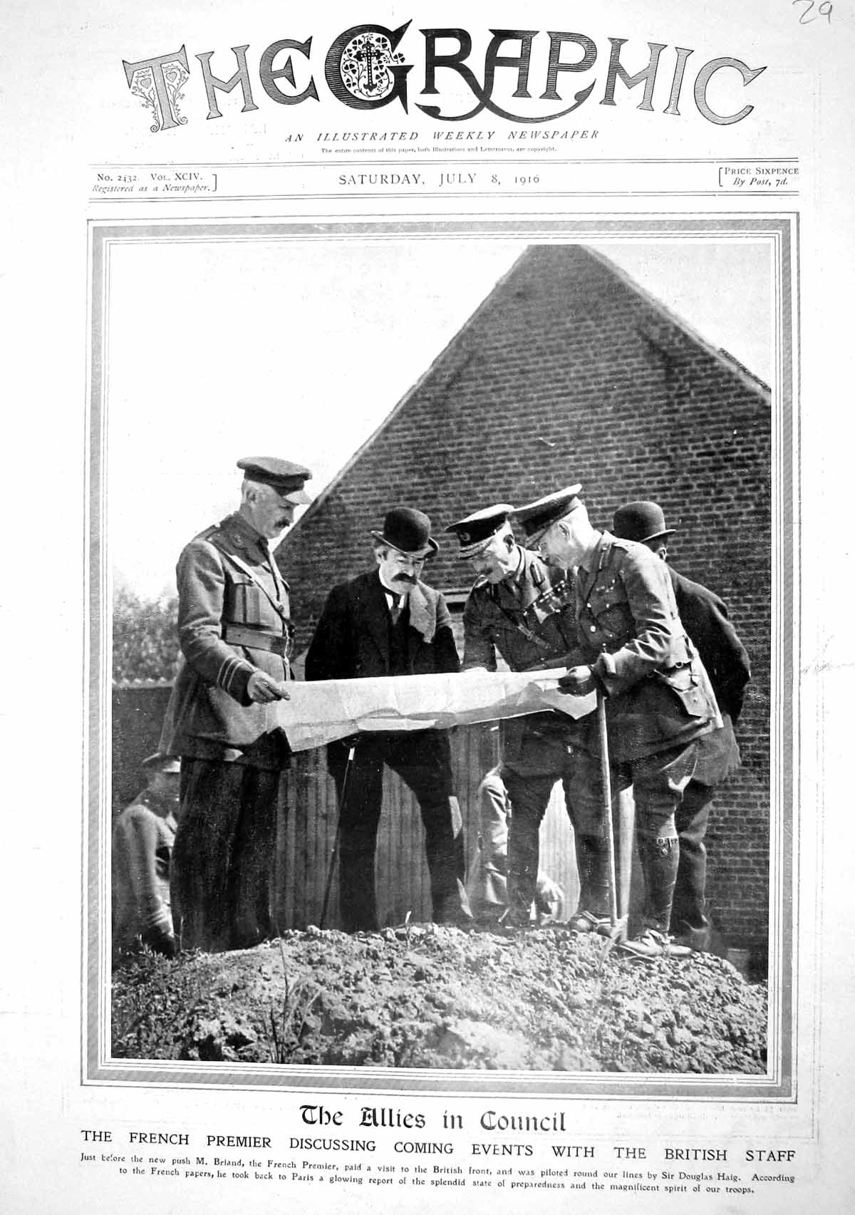 Old 1916 War Photograph French Premier Briand Douglas Haig British St 20th