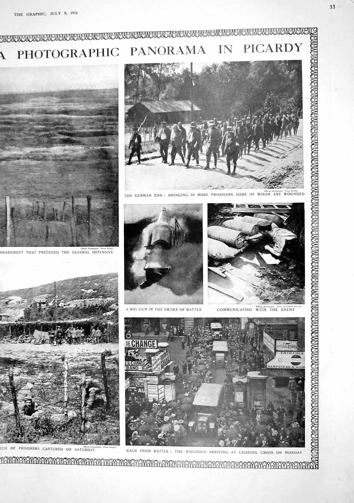 Old Print 1916 War Picardy German Prisoners Anzacs Howitzer Poilus Siers 20th