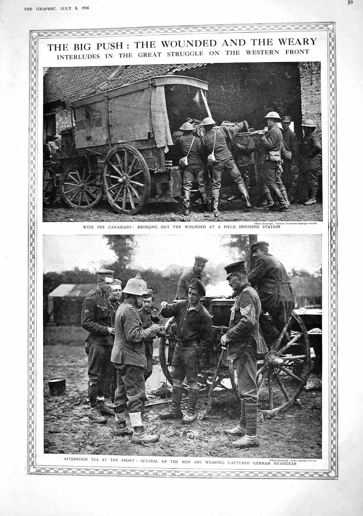 Old Print 1916 Canadian Siers War Field Dressing Station Railway Ambulan 20th