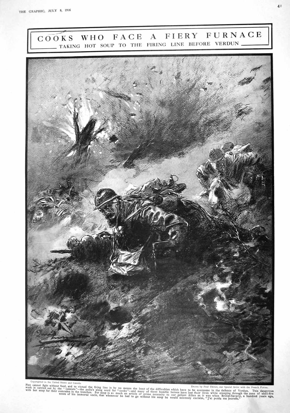 Old Print 1916 Cooks Hot Soup War Siers Firing Line Verdun Vine Fox Berr 20th