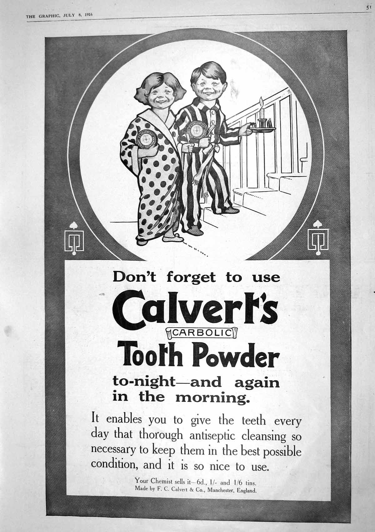 Original Old Antique Print 1916 Calverts Tooth Powder Savory Moore'S Food Drury