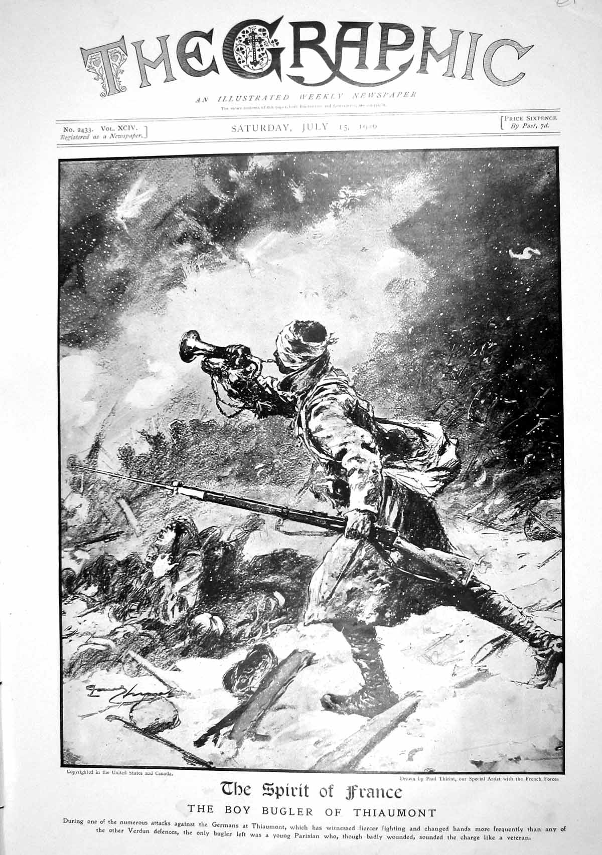 Old Print 1916 War Boy Bugler Thiaumont French German Siers Paul Thiriat 20th