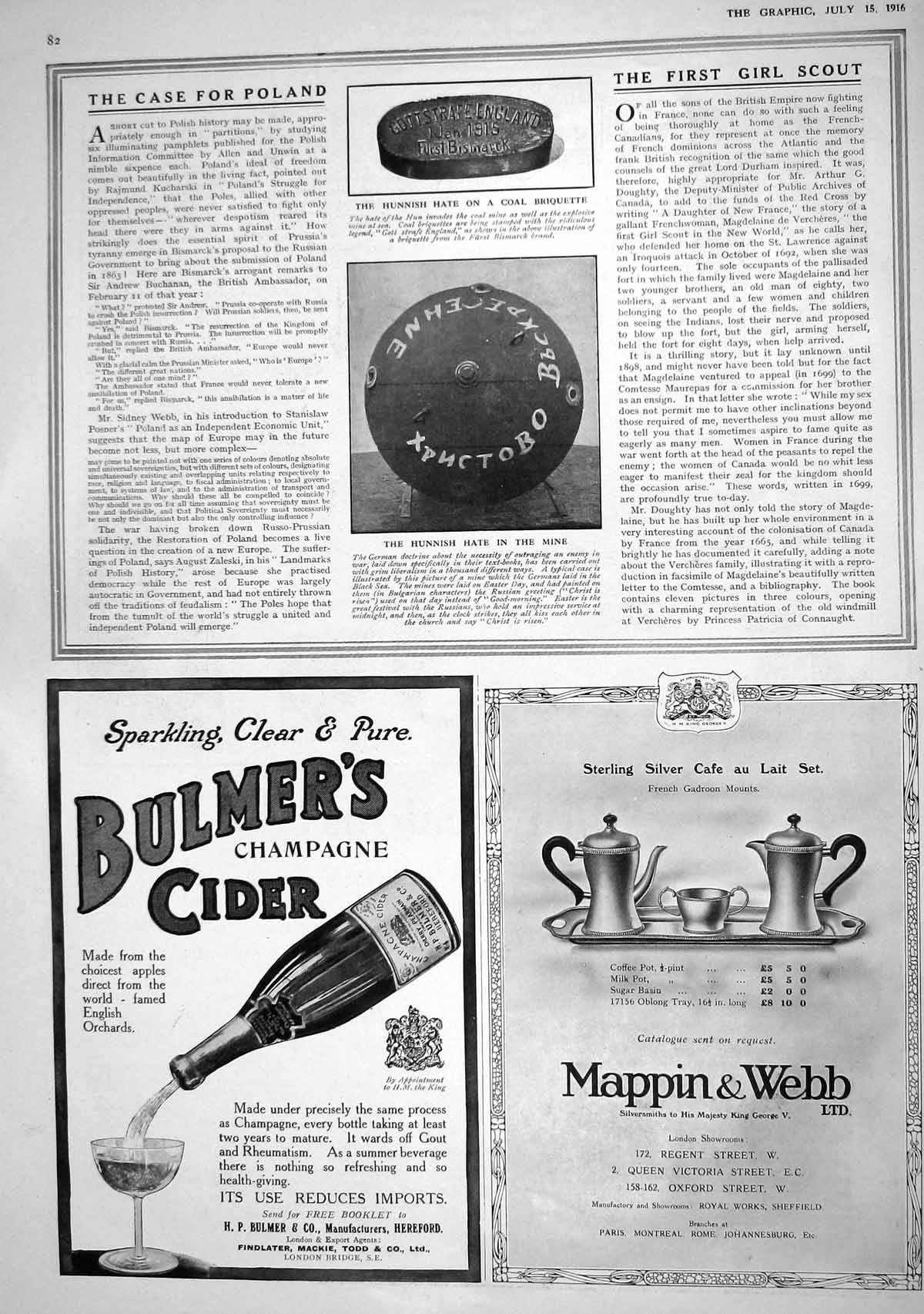 Old Print 1916 Coal Briquette Bulmers Cider Mappin Webb French German War 20th