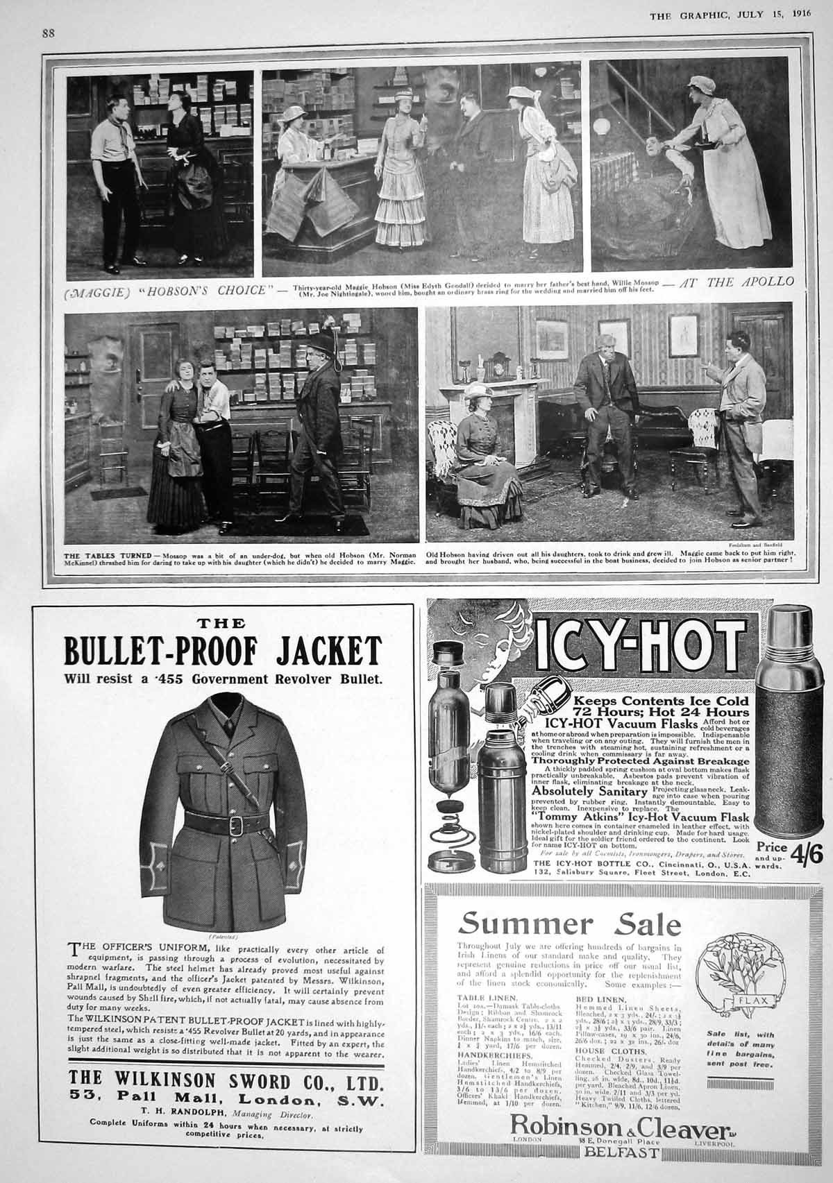 Old Print 1916 Theatre Goodall Mossop Mckinnel Wilkinson Sword Pears Soap 20th