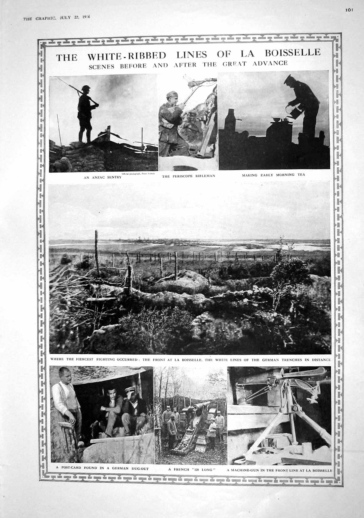 Old Print 1916 Boisselle Anzac Sentry Machine-Gunn Russian Siers Hindenb 20th