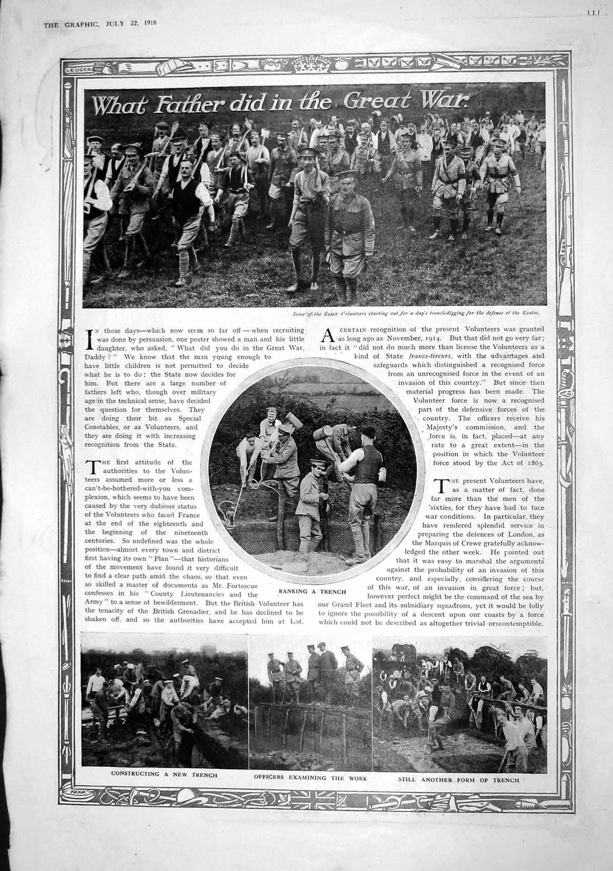 Antique Old Print 1916 Essex Volunteer Siers War Trenches Greys Cigarettes 20th