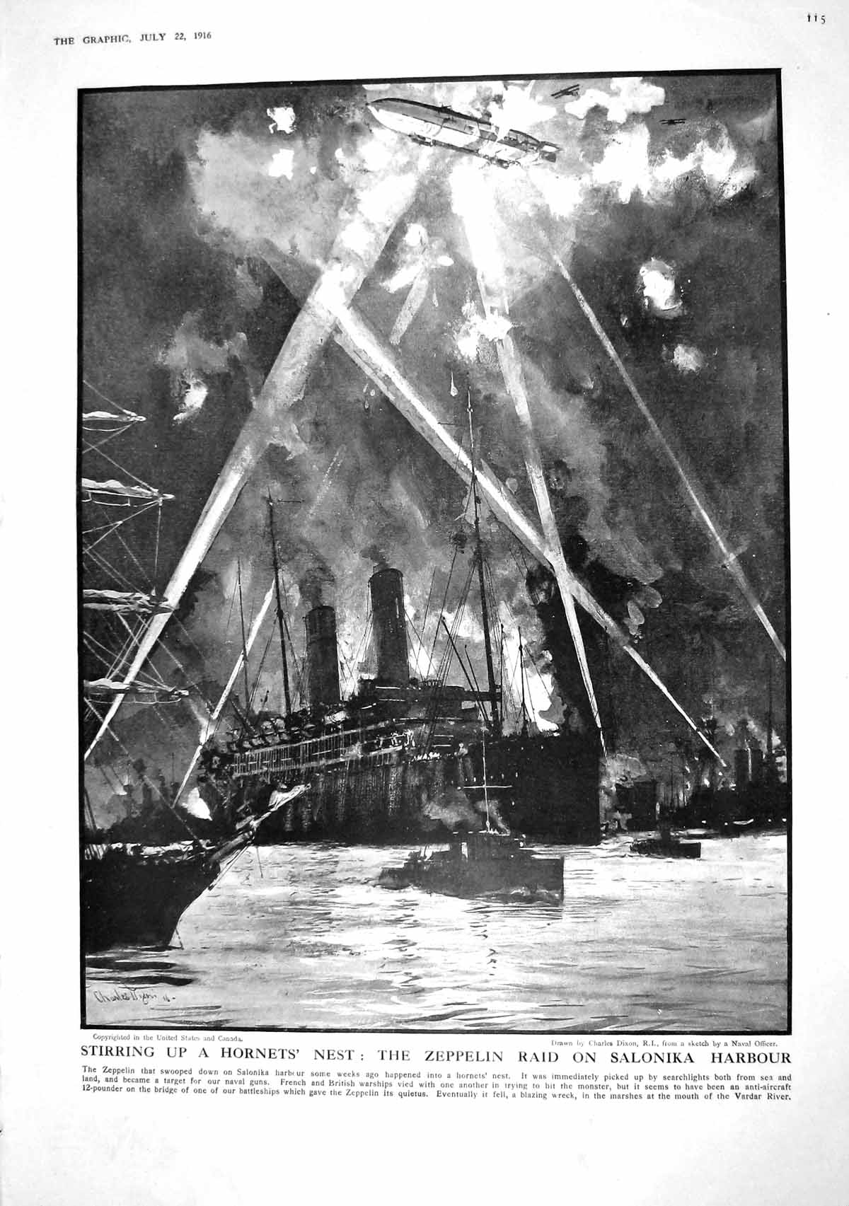 Old 1916 Zeppelin Raid Salonika Harbour Ships War Boulger Shield No M 20th