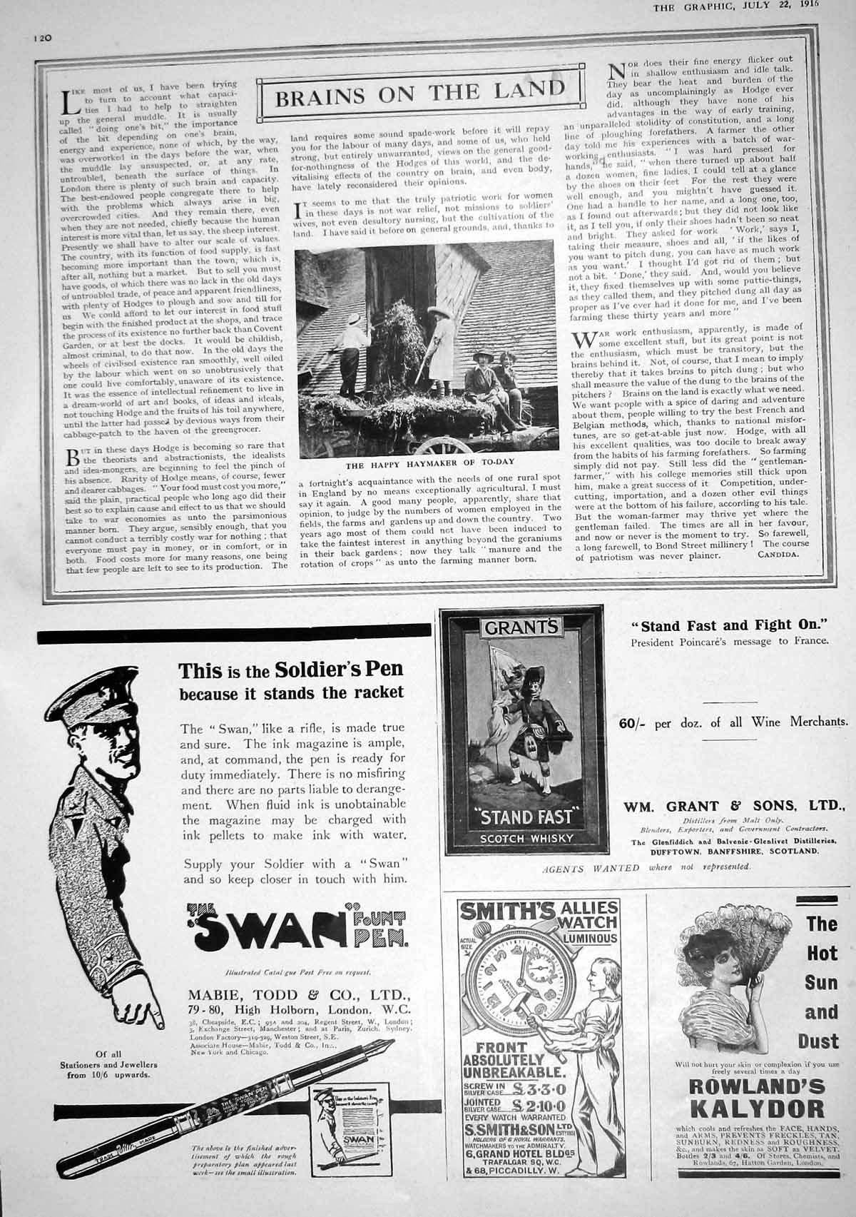 Old 1916 Happy Haymaker Agriculture Swan Fountain Pen Grant'S Whisky 20th