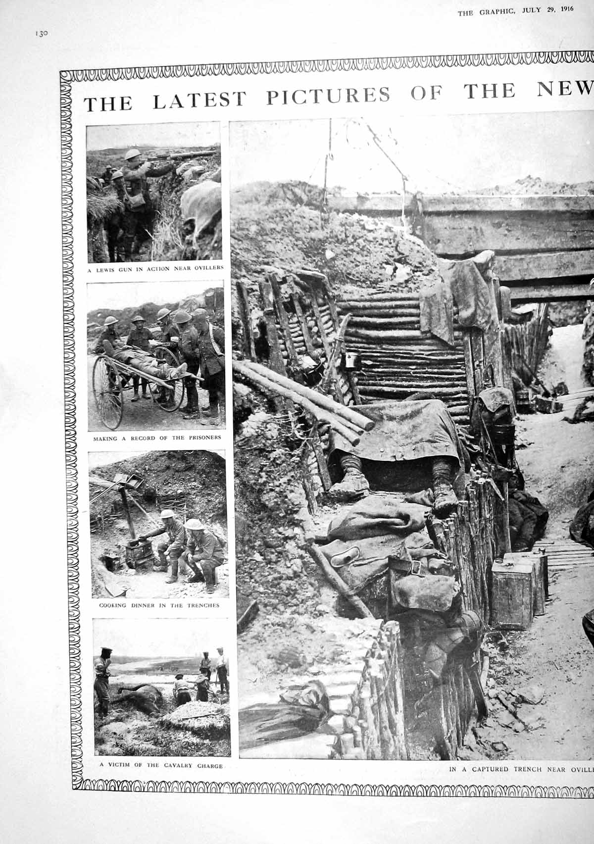Old Print 1916 War Lewis Gun Captured Trench Ovillers Siers Captured Hun 20th