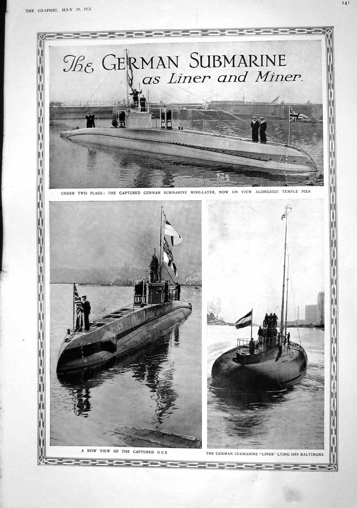 Old 1916 German Submarine Mine-Layer Temple Pier Baltimore Camel Corp 20th