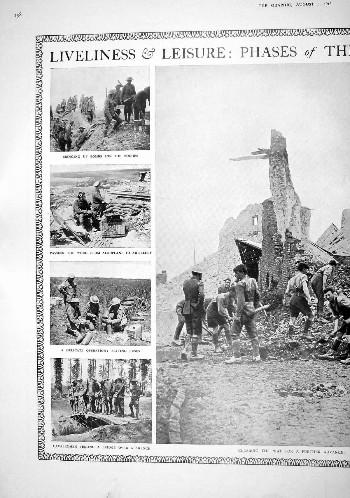 Old Print 1916 War Siers Bombs Boches Ruins Contalmaison Trench Barber A 20th